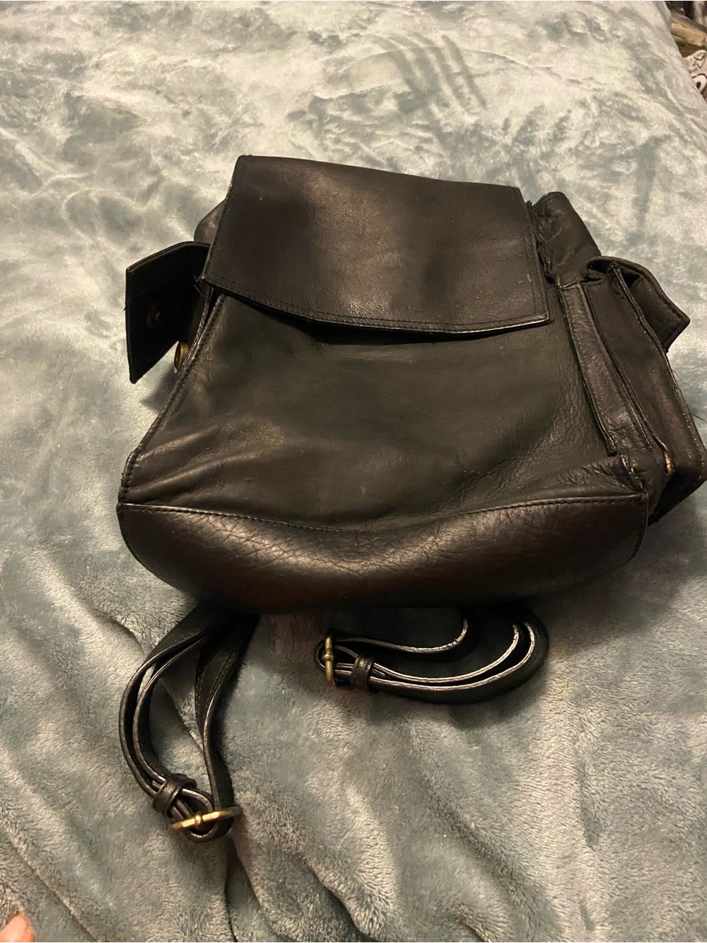 Covington Black Leather Backpack with Flap Closure